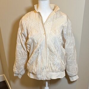 Vintage Cream Quilted Puffer Jacket with Textured Paneling
